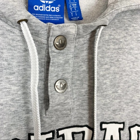 Adidas Originals Logo Grey Snap Buttons Sweatshirt Hoodie Mens Size Small - Picture 4 of 13